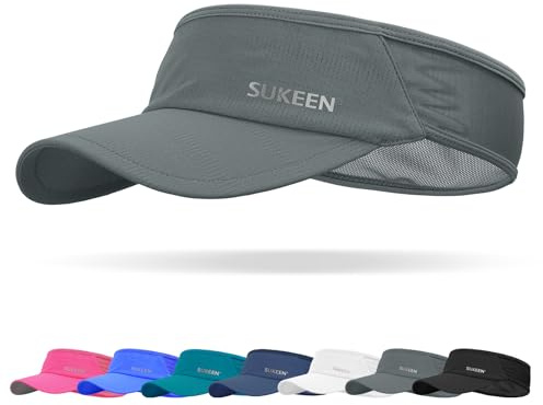 Sukeen Sports Sun Visor Men Women Lightweight Packable Cooling Stretchy Visor Hat for Running, Tennis, Golf Grey