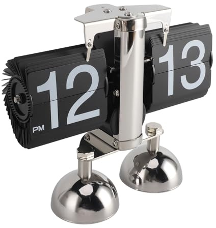 Auto Flip Table Clock, 2 Legs Retro Digital Flip Down Clock Battery Powered for Office (Black)