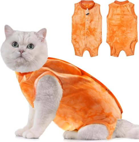 Avont Body Chat Post Opératoire Stérilisation,Combinaison de Récupération pour Chat Anti Léchage,Cat Recovery Suit après Chirurgie,Protection Post-Chirurgie,Contre Les Maladies de Peau-T Orange(M)