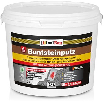 Isolbau - Buntsteinputz für Außen und Innen (Weiß, Grau, Schwarz) 5 kg - BP20 Mosaikputz Dekorationsputz Frostsicher, Wasserfest, Stoßfest