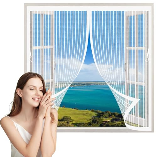 Magnetica Zanzariera per Finestra 48 x 160 cm Anti Zanzare Insetti, con Magneti Tenda Zanzariera Porta Facile da Installare Senza Fori, Antistrappo per Finestra, Bianco