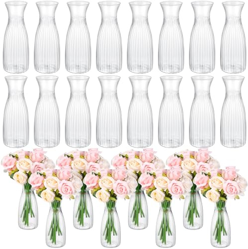 Mumufy 24 Pcs Plastic Bud Vases Bulk Small Clear Container for Flowers Height Shatterproof Bud Vase for Centerpieces Wedding Home Table Decorations Formal Dinners(2.64 x 6.69 Inch)