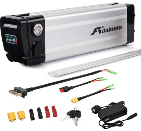 Adaluolo Batería Ebike, 48V 15AH Batería Bicicleta Eléctrica Plata E-Bike Pedelec Bateríe Iones Litio Extraíble 4 Pin con Cargador para 350W 500W 750W 1000W Motor