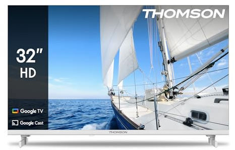 Thomson 32 Pollici (81 cm) Led HD Bianco Google TV, Wi-Fi, Dolby Audio, HDR10, Bluetooth 5.1, Triple-Tuner (Cavo/Satellite/Antenna), HDMI, CI+, A+ Pannello - 32HG2S14W