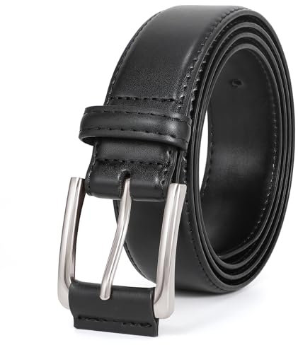 JasGood Ledergürtel Herren Gürtel Herren aus Kunstleder für Männer Anzug Business Jeansgürtel 33mm Breit Herrengürtel mit Dornschließe,Schwarz,120cm