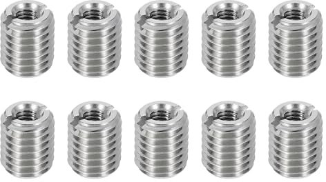 sourcing map 10Pcs Threaded Insert, Stainless Steel M10*1.5 Male to M5*0.8 Female Repair Nut 12mm Long Thread Adapters Sleeve Reducing Nut Thread Repair Screw for Hardwoods Softwoods