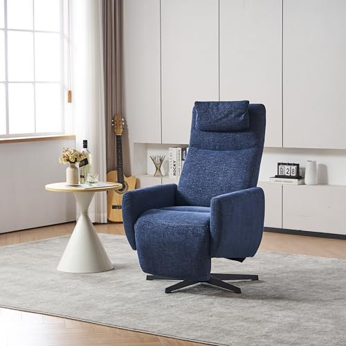 Sillón Moderno de Relax con Función Reclinable - Lounge de Chenilla con Reposapiés, Giratorio y de Lactancia 67 x 80,5 x 110 cm (Azul)