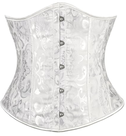 TRIWORKS - Corsetto da donna, bustino sottoseno, in raso, con pizzo, stringivita, per Halloween e Carnevale, XS-XXL, bianco, XXL