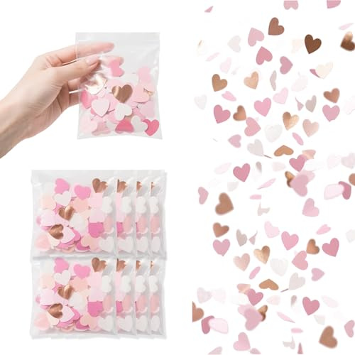 MSLSOZ 9000 piezas de confeti en forma de corazón (rosa, blanco, oro rosa, rosa claro), confeti de 4 colores, 2,5 cm, decoración romántica de papel para boda, San Valentín, aniversario, cumpleaños