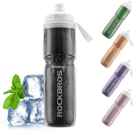 ROCKBROS Bidón Isotérmico de Ciclismo Carretera 670ml, Botella de Agua para Bicicleta Montaña, Bidón Ligero para Gimnasio y Correr Negro