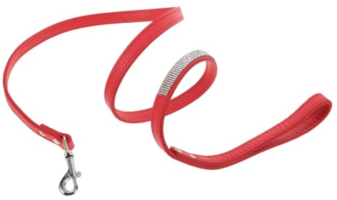 Gadpiparty Rhinestone Dog Leash with Pu Leather Material, Red Color, Small Pet Training Lead for Dogs and Cats, Sparkly Collar Leash for Walking and Outdoor Use
