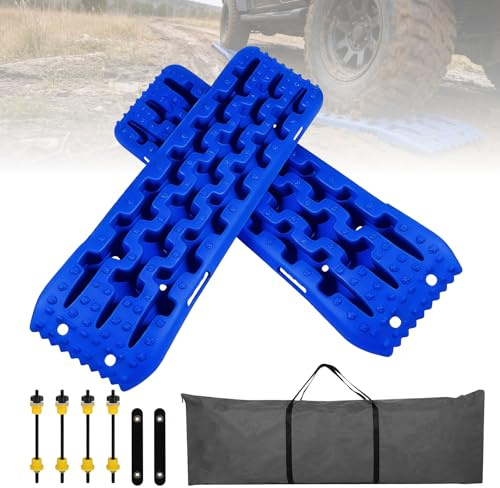 EXLECO 2X Alfombrillas de Tracción de Recuperación Ayuda de Arranque Tablas de Tracción Accesorios Todoterreno Placa Antideslizante Tablas Recuperación Todoterreno para Hielo Barro Arena Nieve Azul