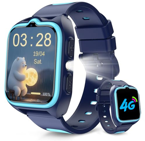 Reloj Inteligente Niño, 4G Smartwatch con Videollamadas, Chat de Voz, 1.75” Smartwatch Niño con GPS Posición, Despertador, Podómetro, Calculadora, Batería Grande de 800 mAh