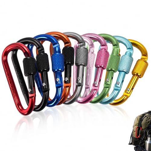 10 PCS Mousquetons en Aluminium avec Verrouillage à Ressort et Vis,Mousqueton Léger en Forme de D,Porte-clés et Attache Multi-Usages pour Camping,Randonnée,Pêche,Sports de Plein Air