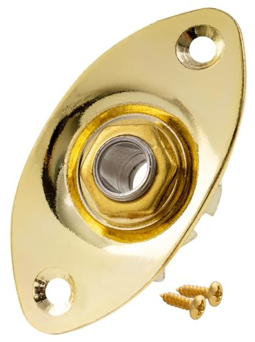 Musiclily 6.35mm Oval Guitar Loaded Jack Socket Plate for Electric Guitar,Gold