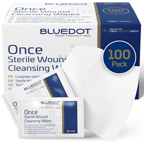 Blue Dot Sterile Saline Wipes 100 Pack: Alcohol-Free, Gentle & Hygienic: Wound Cleansing, Eye Wipes, First Aid, Piercings, Tattoo Aftercare, Hearing Aid Cleaning Kits & Post Procedure Care