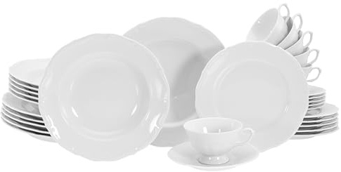 CreaTable, 16135, Serie MARIA THERESIA, 30-teiliges Geschirrset für 6 Personen, Kombiservice aus Porzellan, spülmaschinen- und mikrowellengeeignet, Made in Europe