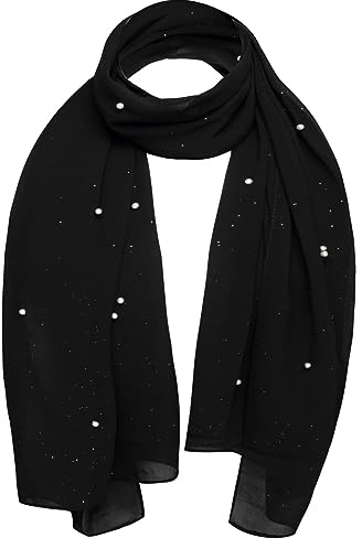 Basic Sense Chiffon Scarf for Women, Pearl Embellished Head Wrap | Hijab and Evening Cover Up, 51 x 161 cm Lightweight Fabric for Weddings, Parties and Everyday, Hand Wash
