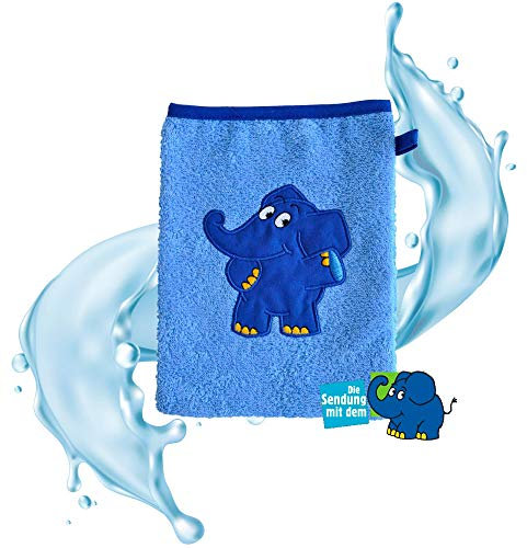 Smithy Waschhandschuh-Waschlappen, Motiv blauer Elefant, Farbe blau, Material Baumwolle