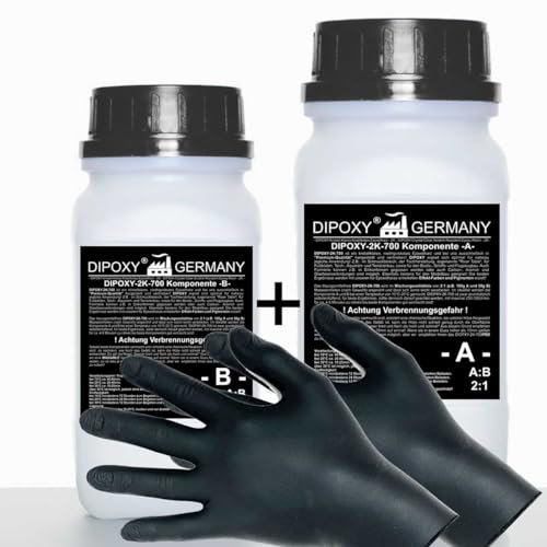 4,5kg Epoxidharz 2K Harz + Härter + Handschuhe EP Laminierharz in Profi Qualität Glasklar und geruchsarm Gießharz Epoxy UV Stab. für Holz Tisch Boden Aquarium Terra Formenbau GFK DIPOXY-2K-700