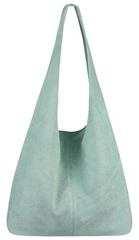 OBC Made in Italy Damen Leder Tasche Shopper Schultertasche Hobo-Bag Henkeltasche Beuteltasche Handtasche Reise (Mint (Wildleder))