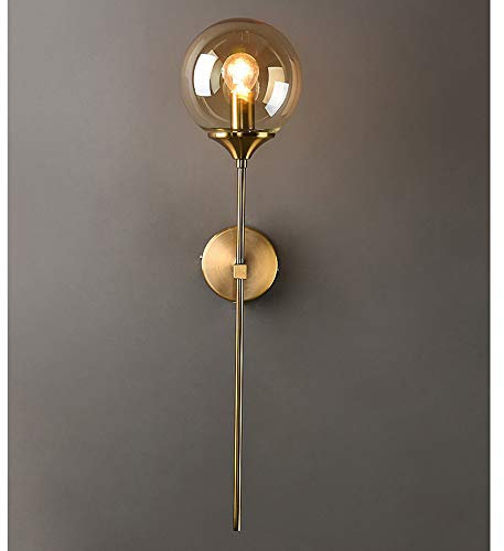 MZStech Vintage Industrial Wandleuchte, Bernstein Glaskugel mit Goldarm-Wandleuchte mit langem Arm, goldene Wandleuchte für das Bett (Bernstein)