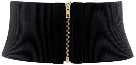 Chic Diary - Cintura in vita larga da donna, elasticizzata, con chiusura lampo, cintura elastica Nero L