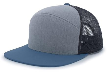 Pacific Headwear 6-Panel Arch Trucker Snapback Cap, Heather Grey/Slate Blue, OS