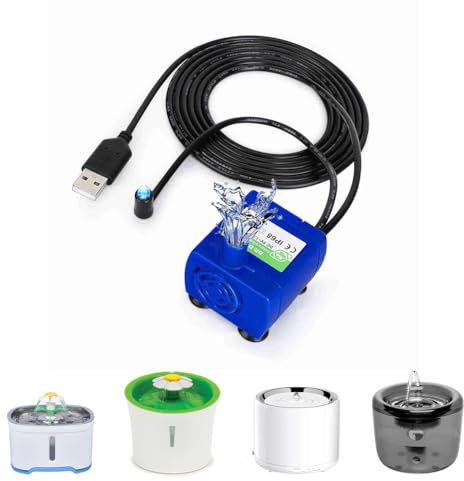 Pompe à Eau Submersible pour Fontaine Animaux, Fontaine d'eau pour Animaux de Compagnie de 2,4 litres Rechange pour Chats et Chiens avec la Lumière LED Basse Puissance et Le Câble de 5.9ft