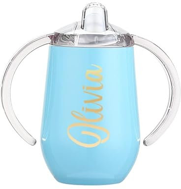Varsany BPA-freier Schnabelbecher aus Edelstahl für Kinder: personalisiertes Fassungsvermögen von 340 ml, doppelwandiges Design, ideal für den reibungslosen Übergang von Kleinkindern, Blau