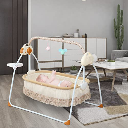 Cuna Eléctrica Cuna Automática Cuna Bebé Balancín Plegable Bluetooth Música Mecedora Seguro Cuna Bebé Cuna para bebés entre 0 y 18 meses (caqui)