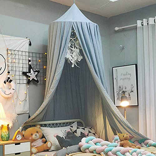 Surwin Betthimmel Madchen Jungen Babybett Doppelbett, Moskitonetz Baldachin Kinderzimmer Einzelbett Himmel Schlafzimmer Dekoration Spielzelte Kinder Geschenk, Ohne Bohren (Grau Blau)