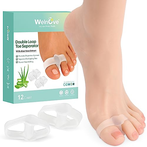 Welnove 12 pezzi Tutore Alluce Valgo Correttore - Divaricatore Alluce Valgo Donna, Raddrizza Dita Piedi, Silicone 0% BPA, Trasparente