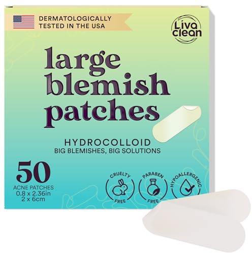 50CT Large Pimple Patches for Face Nose Spots Pores - XL Blemish Patches Acne Patch for Chin Forehead Body - Hydrocolloid Bandages for Acne - Big Clear Zit Stickers Large Hydrocolloid Patch Strips