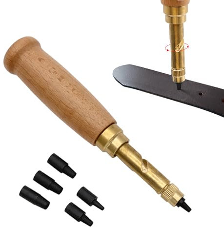 Screw Hole Punch with Wood Handle, 6-Sized Tips: 1.5mm-4mm for Sewing, Paper, Bookbinding