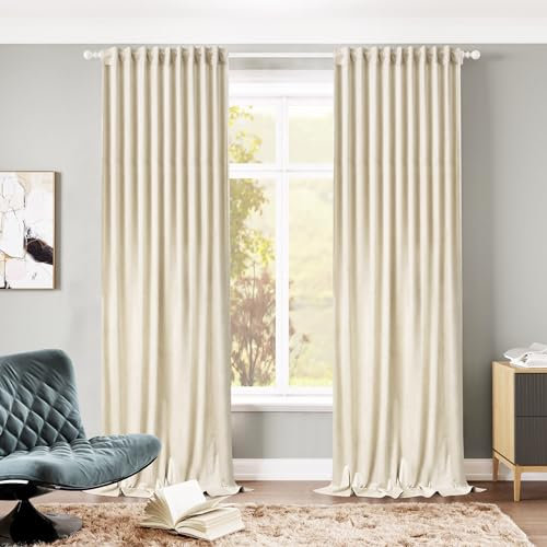 WOLTU Samtvorhang Gardinen mit Kräuselband Vorhang Blickdicht 135x260 cm, 2er Set Verdunklungsvorhänge Samt Thermovorhang Kälteschutz, Velvet Samt Curtains für Deko Schlafzimmer Wohnzimmer, Beige