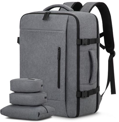 LOVEVOOK Travel Backpack Carry On Luggage Handgepäck Rucksack Tasche, 40L Groß Reiserucksack Kofferrucksack Flugzeug für 17 Zoll Laptop, Reisetasche Koffer Herren Damen Cabin Bag für Reise, Grau