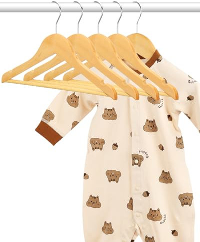 AMKUFO Kids Wooden Hangers 10 Pack, 12.75 Inch Natural, Solid & Durable, Ideal for Kids Aged 0-10