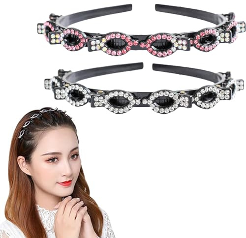 SSyang 2 Pcs Diadema Con Pinzas Diadema Con Horquilla, Diadema Pelo Rizado Diademas, Diadema De Metal Ondulado, Adecuada Bodas Bailes Fiestas Parejas Actividades Diarias (Blanco + Rosa Degradado)