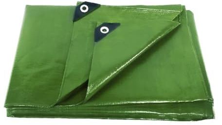 ANSIO Tarpaulin 4m x 4m Water-resistant Tarp Large Camping Cover Sheet – Multipurpose Groundsheet with UV Protection, Weatherproof & Frost-Resistant – Reinforced Eyelets - Green