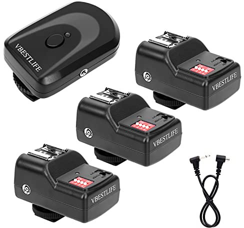Kit Déclencheur Flash sans Fil 16 Canaux - Émetteur et 3 Récepteurs avec Câble de Synchronisation pour Photographie