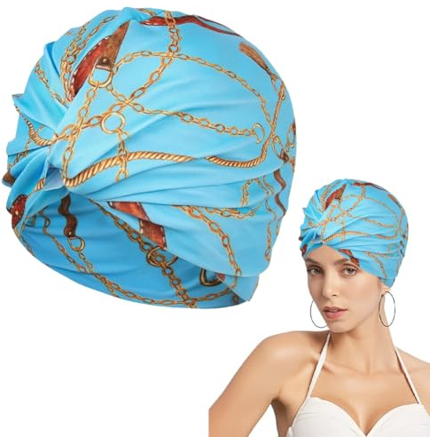 Bonnet de Bain Élastique Élégant, Bonnet de Natation en Tissu Polyester pour Cheveux Longs, Femme et Hommes