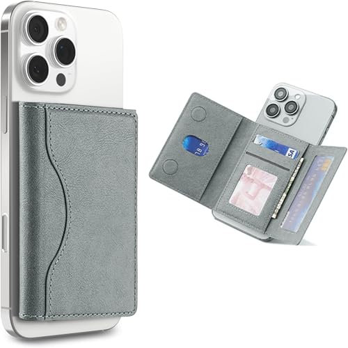 inaepeak Magnetfülle Brieftasche mit verstellbarem Ständer, Handy-Kartenhalter mit 6 Kartenfächern, magnetische Brieftasche für iPhone 16/15/14/13/12 Serie, Nicht für iPhone 13/12 Mini (Grau)