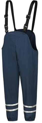 BSBUY Kids Waterproof Rain Trousers Rain Dungarees, Windproof Overalls with Reflective Strips, Toddler Rainwear Boys Rain Suspender Pants with Adjustable Braces, Bib Trousers for Outdoor Play(104)