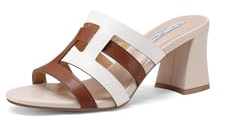 QUEEN HELENA Sabot Sandalias de Tacón Medio Casual Mujer ZM9682, blanco y marrón., 39 EU