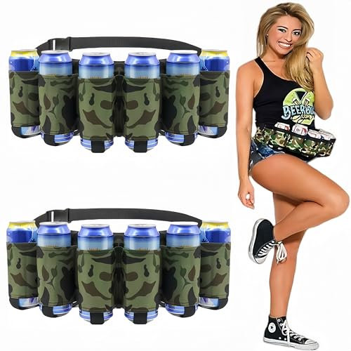 Magnoloran Lot de 2 ceintures de bière, 6 canettes de boisson, support de ceinture de bière, soda, sac de ceinture réglable pour Noël, fêtes, pique-niques, camping, randonnée, barbecue - Vert