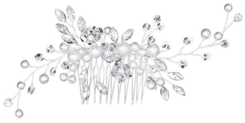 JEYORZY 1 Pezzi Pettinino argentato per capelli da sposa,Pettine per Capelli da Sposa Fermaglio,per Donne e Ragazze,con Fiori di Perle Cristallo Accessori,Capelli Sposa Pettine,Accessori Capelli Sposa