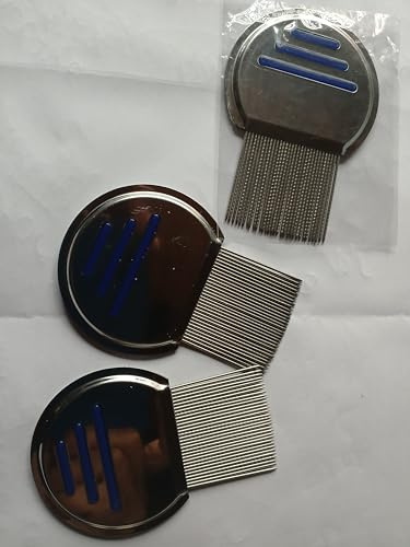 Pettine antipidocchi in metallo con denti sottili, design ergonomico con accenti blu, 3 pezzi