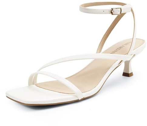 NIEARDAN Women's Kitten Heel Sandals Square Open Toe Heels Ankle Buckle Heel Dress Sandals Dress Sandals for Women