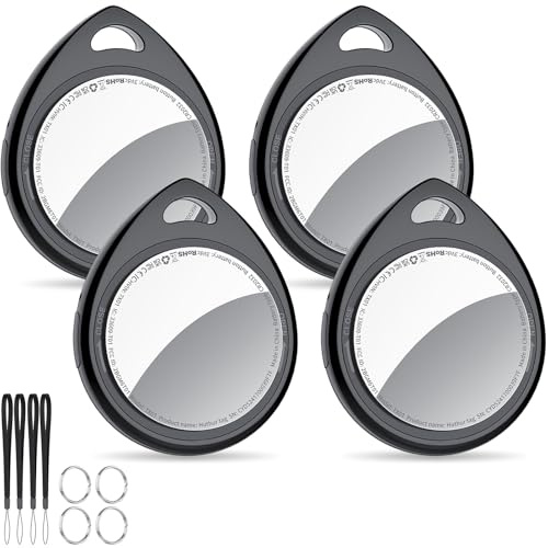 QCOQ® Air Tags 4 Pezzi Nero, Smart Tracker Bluetooth Compatibile con Apple Dov’è App (solo iOS), Localizzatore Chiavi fino a 100dB con Batteria Sostituibile per Chiavi/Bagagli/Valigie/Portafogli